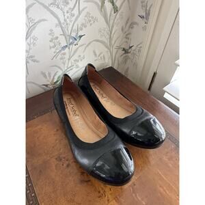 Josef Seibel Pippa Black Leather Ballet Flats Shoes Patent Cap Toe 36 EU